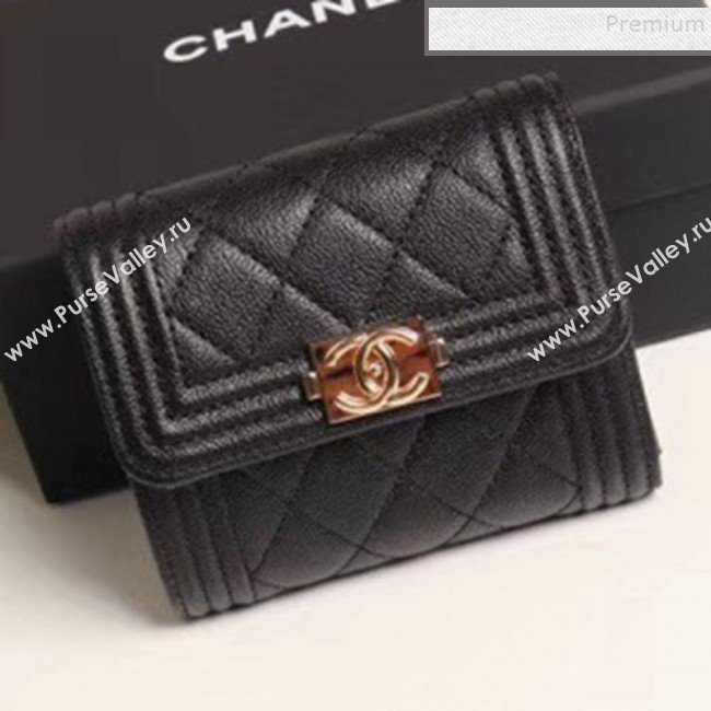 Chanel Quilted Grained Calfskin Boy Small Flap Wallet A81996 Black 2019 (XGZ-9090618)