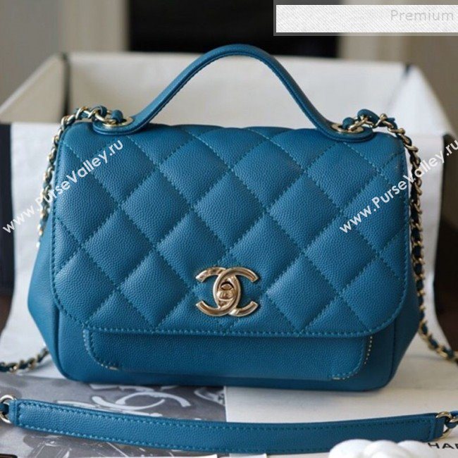 Chanel Quilted Grained Calfskin Mini Messenger Flap Top Handle Bag A93067 Blue 2019 (BLWX-9090621)