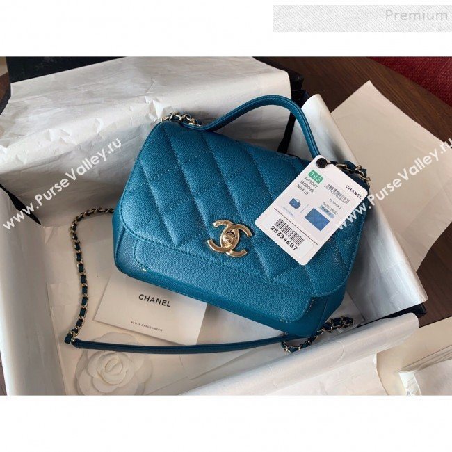 Chanel Quilted Grained Calfskin Mini Messenger Flap Top Handle Bag A93067 Blue 2019 (BLWX-9090621)