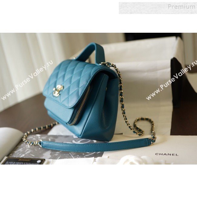 Chanel Quilted Grained Calfskin Mini Messenger Flap Top Handle Bag A93067 Blue 2019 (BLWX-9090621)