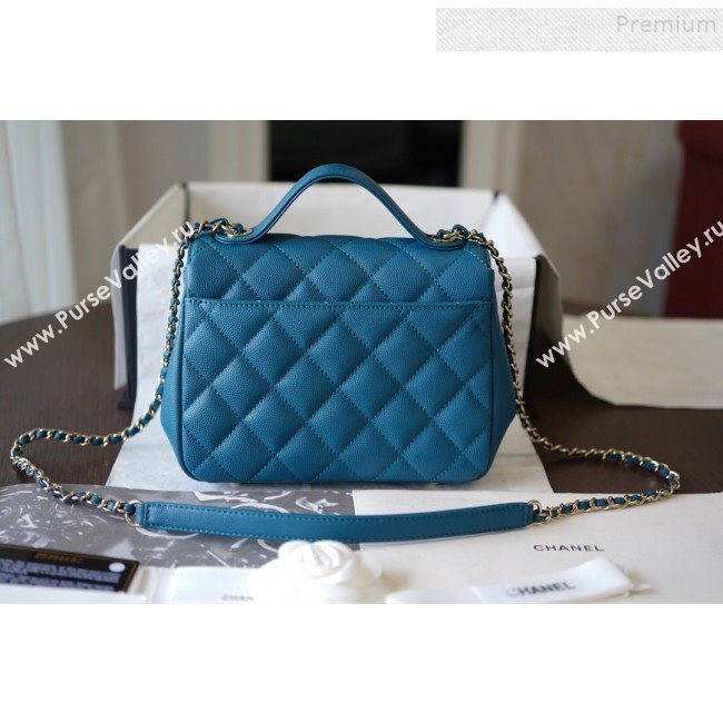 Chanel Quilted Grained Calfskin Mini Messenger Flap Top Handle Bag A93067 Blue 2019 (BLWX-9090621)