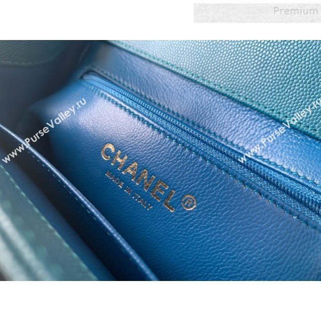 Chanel Quilted Grained Calfskin Mini Messenger Flap Top Handle Bag A93067 Blue 2019 (BLWX-9090621)