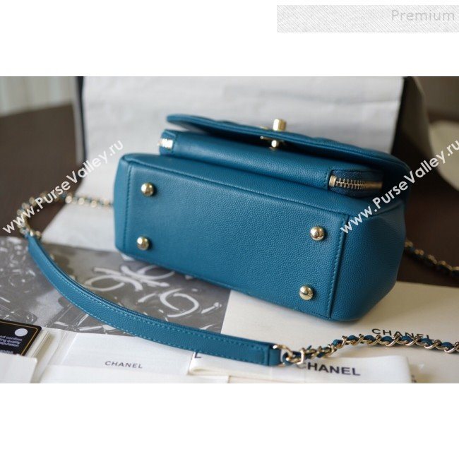 Chanel Quilted Grained Calfskin Mini Messenger Flap Top Handle Bag A93067 Blue 2019 (BLWX-9090621)