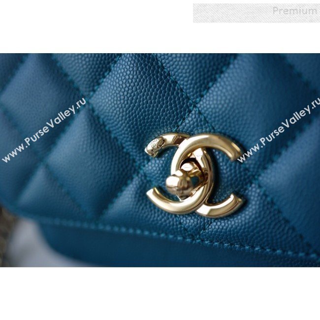 Chanel Quilted Grained Calfskin Mini Messenger Flap Top Handle Bag A93067 Blue 2019 (BLWX-9090621)