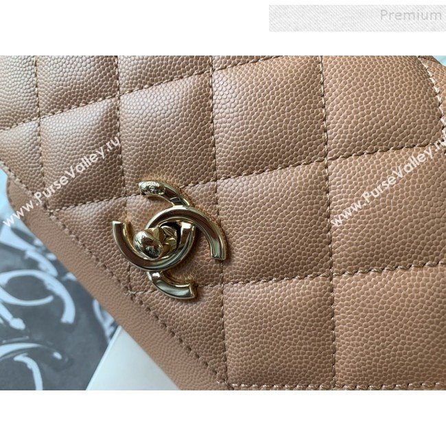 Chanel Quilted Grained Calfskin Mini Messenger Flap Top Handle Bag A93067 Caramel 2019 (BLWX-9090622)