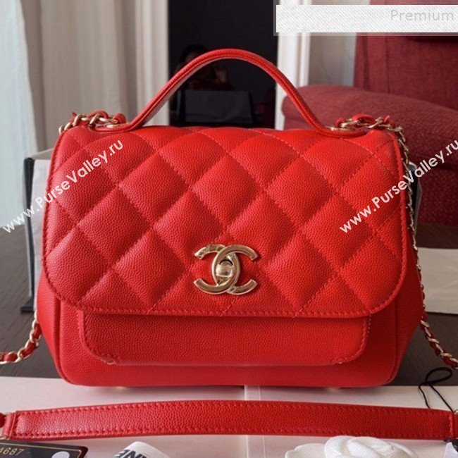 Chanel Quilted Grained Calfskin Mini Messenger Flap Top Handle Bag A93067 Red 2019 (BLWX-9090626)