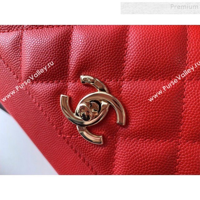 Chanel Quilted Grained Calfskin Mini Messenger Flap Top Handle Bag A93067 Red 2019 (BLWX-9090626)