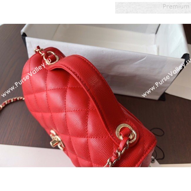 Chanel Quilted Grained Calfskin Mini Messenger Flap Top Handle Bag A93067 Red 2019 (BLWX-9090626)
