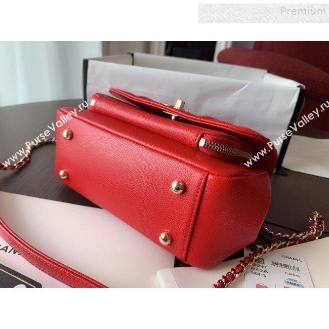 Chanel Quilted Grained Calfskin Mini Messenger Flap Top Handle Bag A93067 Red 2019 (BLWX-9090626)