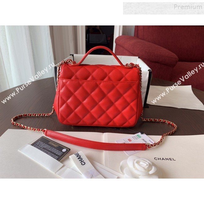 Chanel Quilted Grained Calfskin Mini Messenger Flap Top Handle Bag A93067 Red 2019 (BLWX-9090626)