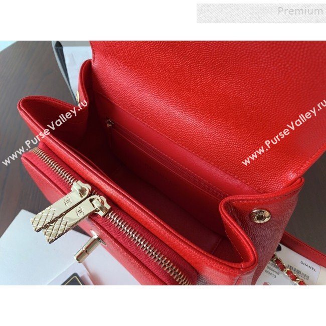 Chanel Quilted Grained Calfskin Mini Messenger Flap Top Handle Bag A93067 Red 2019 (BLWX-9090626)