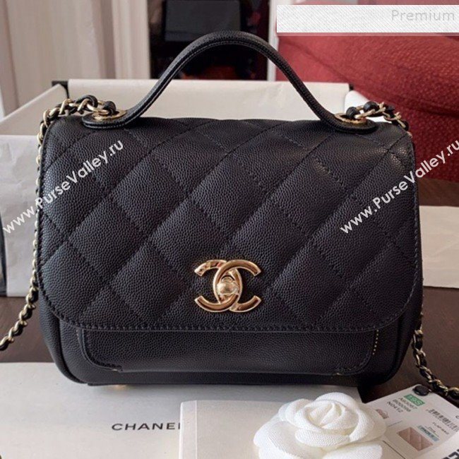 Chanel Quilted Grained Calfskin Mini Messenger Flap Top Handle Bag A93067 Black 2019 (BLWX-9090627)
