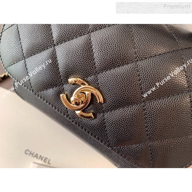 Chanel Quilted Grained Calfskin Mini Messenger Flap Top Handle Bag A93067 Black 2019 (BLWX-9090627)