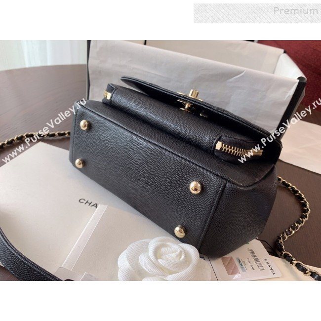 Chanel Quilted Grained Calfskin Mini Messenger Flap Top Handle Bag A93067 Black 2019 (BLWX-9090627)