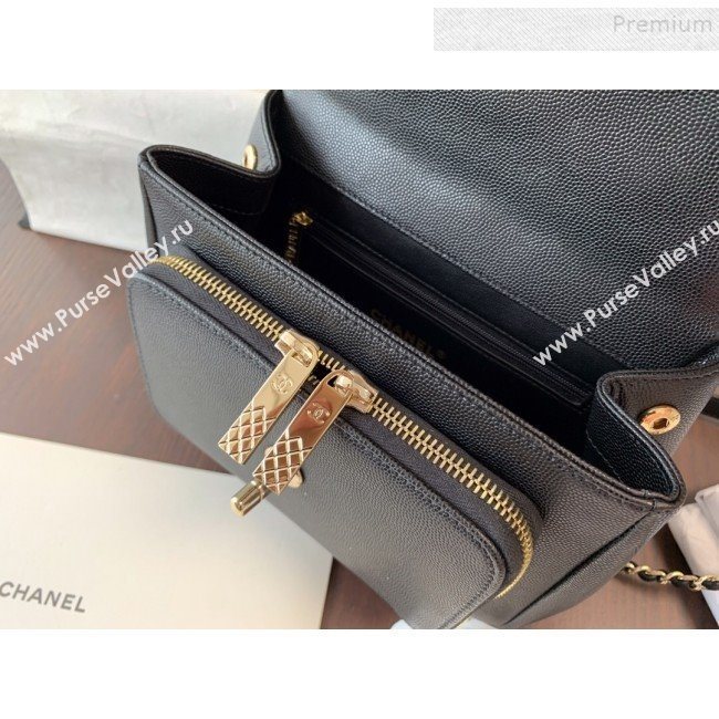 Chanel Quilted Grained Calfskin Mini Messenger Flap Top Handle Bag A93067 Black 2019 (BLWX-9090627)