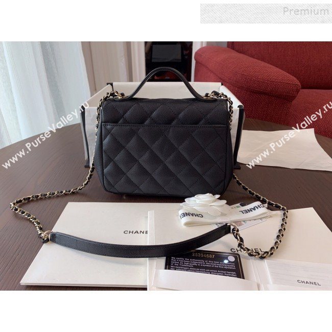 Chanel Quilted Grained Calfskin Mini Messenger Flap Top Handle Bag A93067 Black 2019 (BLWX-9090627)