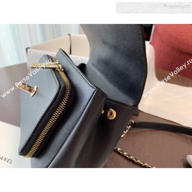 Chanel Quilted Grained Calfskin Mini Messenger Flap Top Handle Bag A93067 Black 2019 (BLWX-9090627)