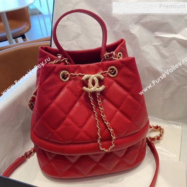 Chanel Quilted Grained Calfskin Small Drawing Bucket Bag AS0894 Red 2019 (SMJD-9090630)