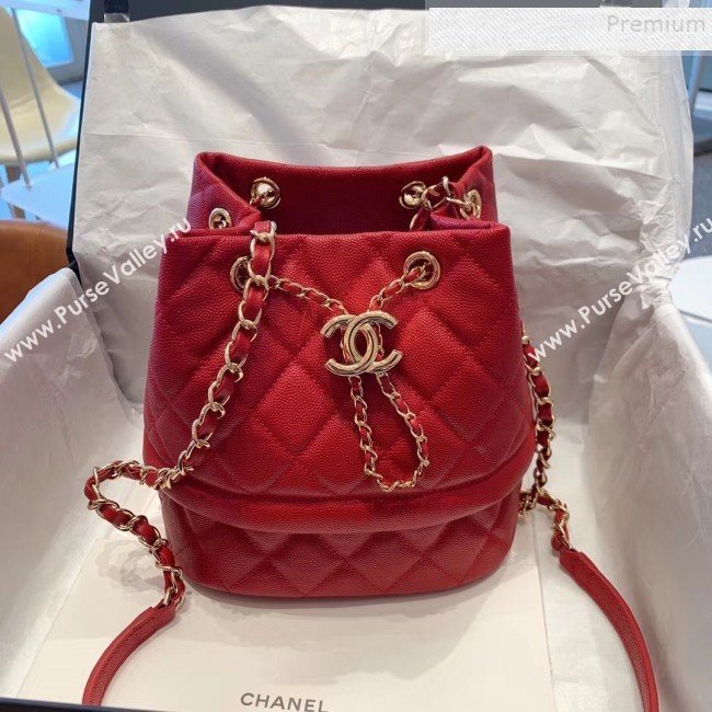 Chanel Quilted Grained Calfskin Small Drawing Bucket Bag AS0894 Red 2019 (SMJD-9090630)