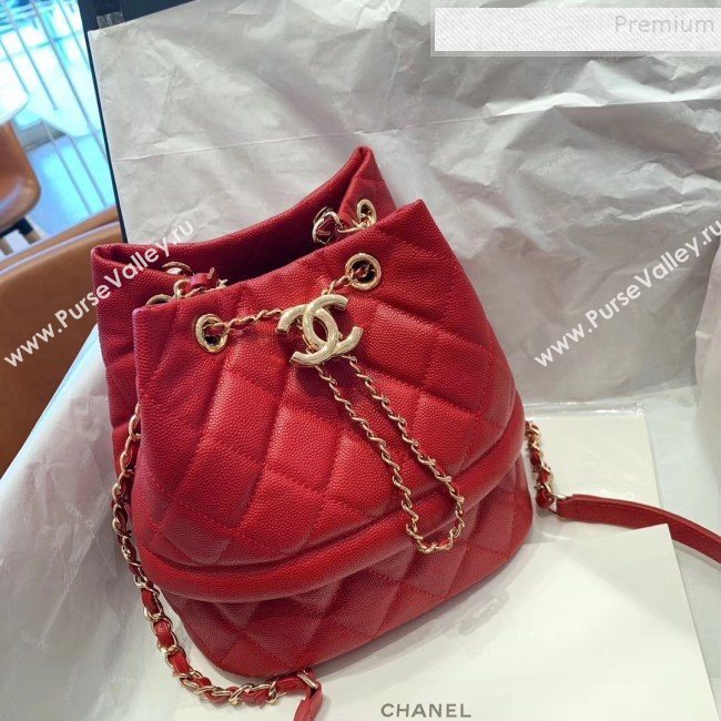 Chanel Quilted Grained Calfskin Small Drawing Bucket Bag AS0894 Red 2019 (SMJD-9090630)