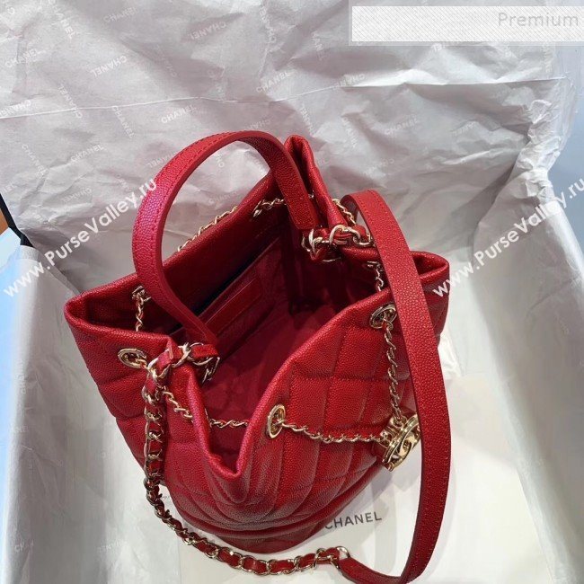 Chanel Quilted Grained Calfskin Small Drawing Bucket Bag AS0894 Red 2019 (SMJD-9090630)