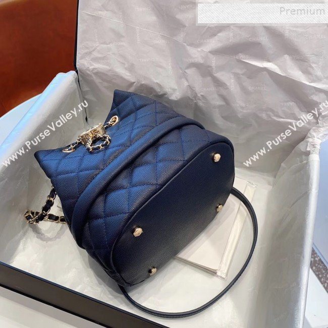 Chanel Quilted Grained Calfskin Small Drawing Bucket Bag AS0894 Blue 2019 (SMJD-9090631)