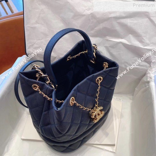 Chanel Quilted Grained Calfskin Small Drawing Bucket Bag AS0894 Blue 2019 (SMJD-9090631)