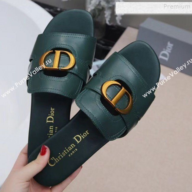 Dior Calfskin Logo Charm Flat Slide Sandals Green 2019 (MD-9090315)