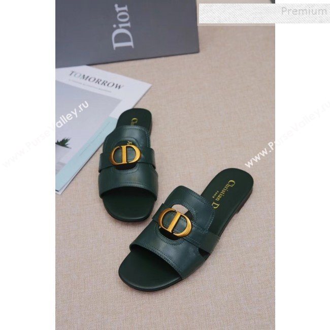 Dior Calfskin Logo Charm Flat Slide Sandals Green 2019 (MD-9090315)