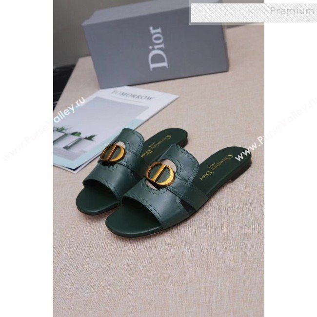 Dior Calfskin Logo Charm Flat Slide Sandals Green 2019 (MD-9090315)