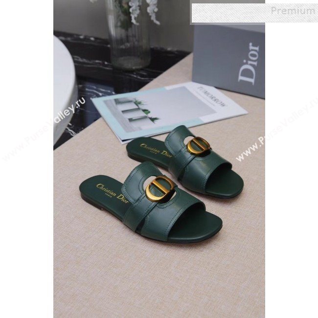 Dior Calfskin Logo Charm Flat Slide Sandals Green 2019 (MD-9090315)