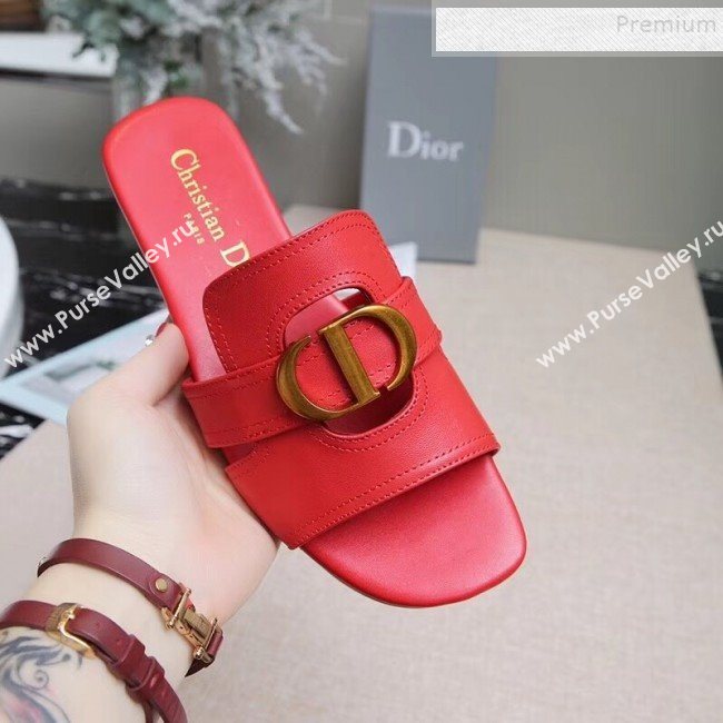 Dior Calfskin Logo Charm Flat Slide Sandals Red 2019 (MD-9090317)