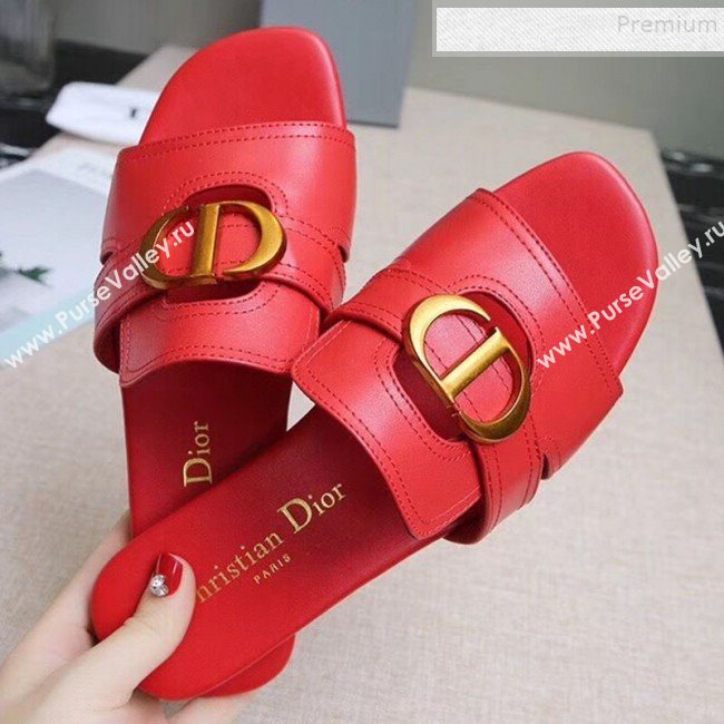 Dior Calfskin Logo Charm Flat Slide Sandals Red 2019 (MD-9090317)