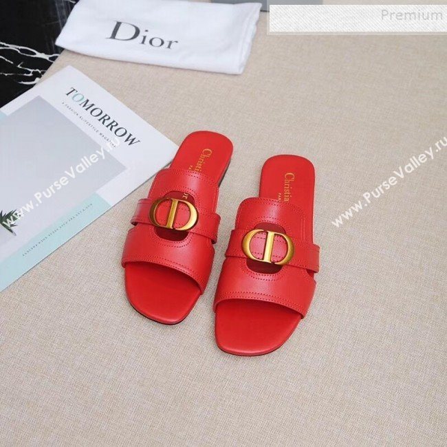 Dior Calfskin Logo Charm Flat Slide Sandals Red 2019 (MD-9090317)