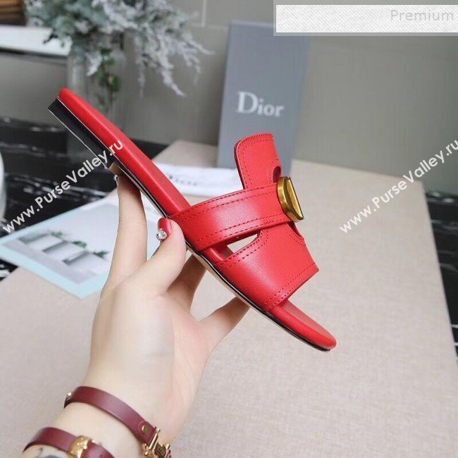 Dior Calfskin Logo Charm Flat Slide Sandals Red 2019 (MD-9090317)