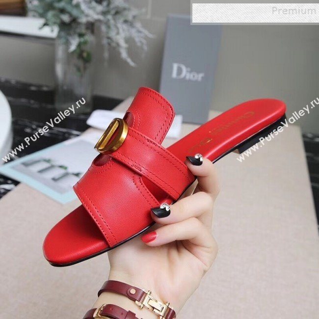 Dior Calfskin Logo Charm Flat Slide Sandals Red 2019 (MD-9090317)