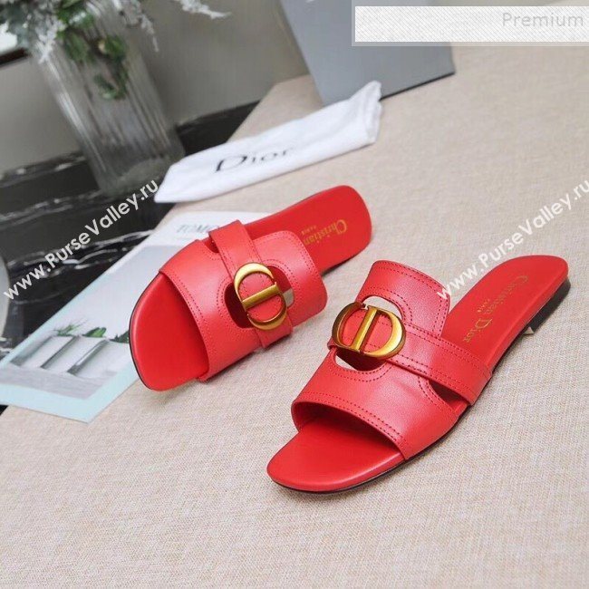 Dior Calfskin Logo Charm Flat Slide Sandals Red 2019 (MD-9090317)