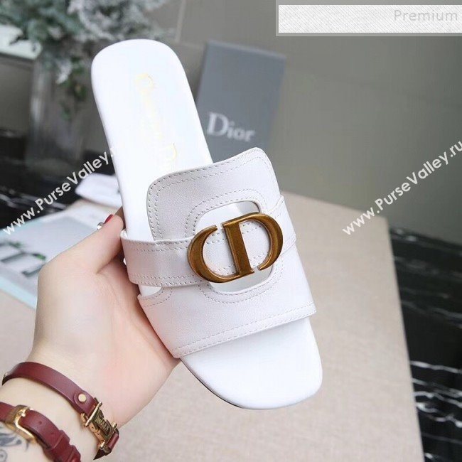 Dior Calfskin Logo Charm Flat Slide Sandals White 2019 (MD-9090318)