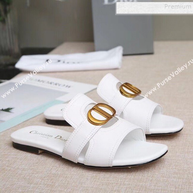 Dior Calfskin Logo Charm Flat Slide Sandals White 2019 (MD-9090318)