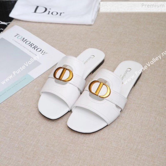Dior Calfskin Logo Charm Flat Slide Sandals White 2019 (MD-9090318)