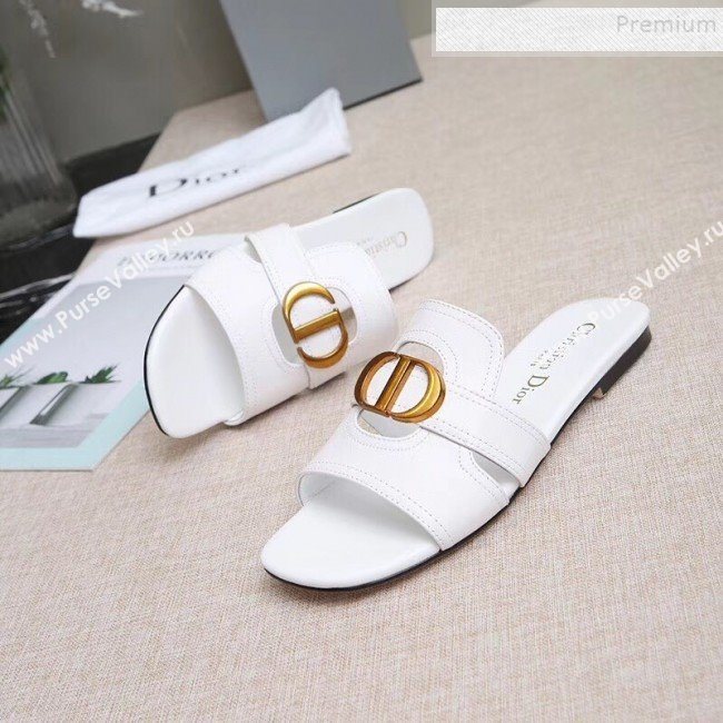 Dior Calfskin Logo Charm Flat Slide Sandals White 2019 (MD-9090318)