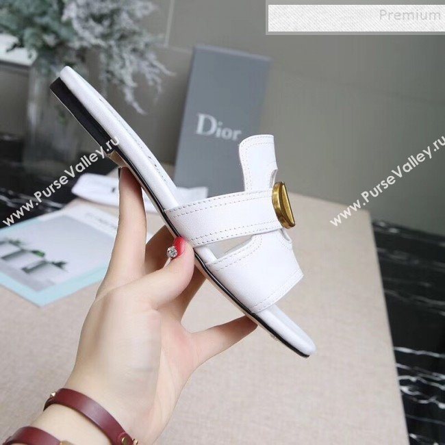 Dior Calfskin Logo Charm Flat Slide Sandals White 2019 (MD-9090318)