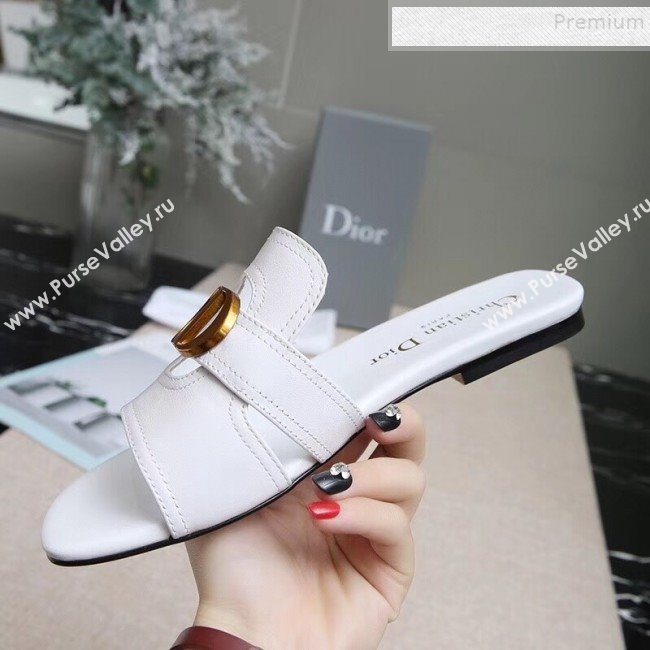 Dior Calfskin Logo Charm Flat Slide Sandals White 2019 (MD-9090318)