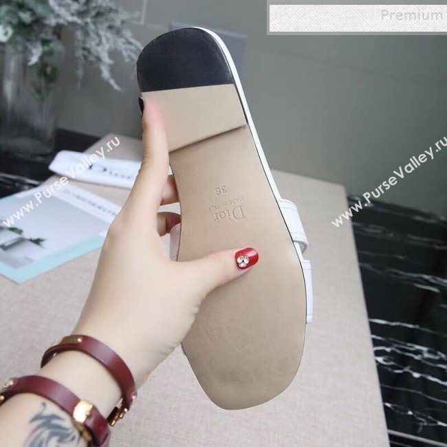 Dior Calfskin Logo Charm Flat Slide Sandals White 2019 (MD-9090318)