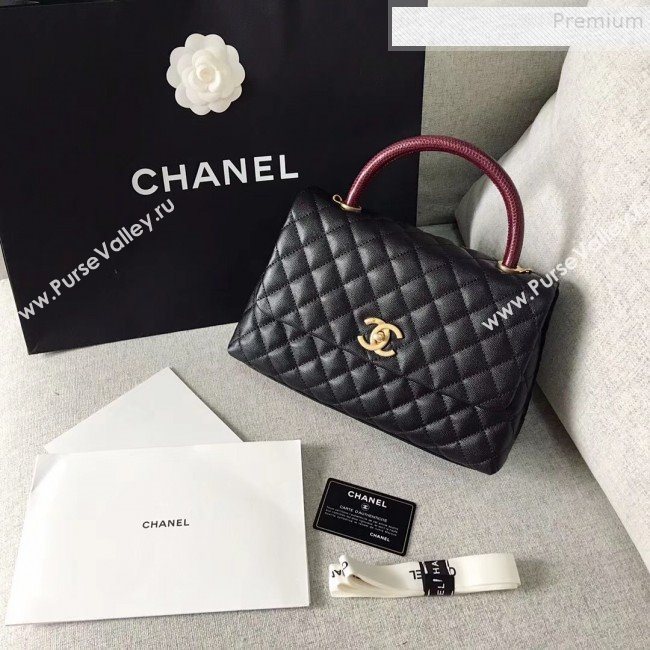 Chanel Grained Calfskin Medium Coco Flap Bag With Lizard Leather Top Handle Black (Top Quality)) (SY-9091171)