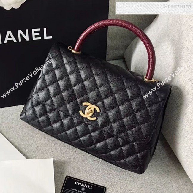 Chanel Grained Calfskin Medium Coco Flap Bag With Lizard Leather Top Handle Black (Top Quality)) (SY-9091171)