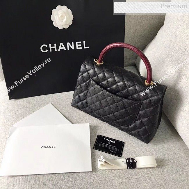 Chanel Grained Calfskin Medium Coco Flap Bag With Lizard Leather Top Handle Black (Top Quality)) (SY-9091171)