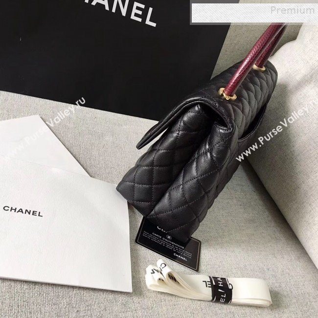 Chanel Grained Calfskin Medium Coco Flap Bag With Lizard Leather Top Handle Black (Top Quality)) (SY-9091171)