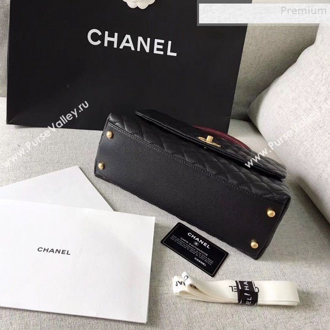 Chanel Grained Calfskin Medium Coco Flap Bag With Lizard Leather Top Handle Black (Top Quality)) (SY-9091171)