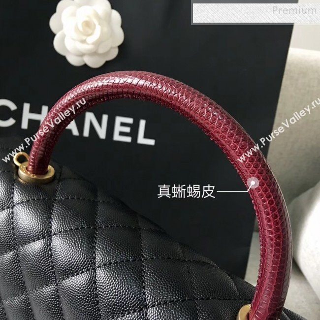 Chanel Grained Calfskin Medium Coco Flap Bag With Lizard Leather Top Handle Black (Top Quality)) (SY-9091171)
